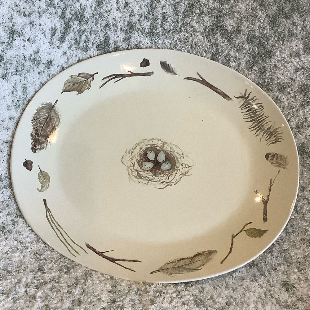 Jeremie Forest Nature-Inspired Large CeramicCream Oval Platter Resale 13x14.50”